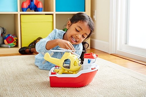 Green Toys Rescue Boat With Helicopter Bath Toy
