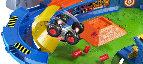 Hot Wheels Monster Truck T-Rex Volcano Arena Track Playset with Lights &  Sounds