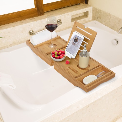 Sherwood Home Bamboo Bed and Bathtub Caddy Tray with Support Frame - 75.5x25.5x6cm